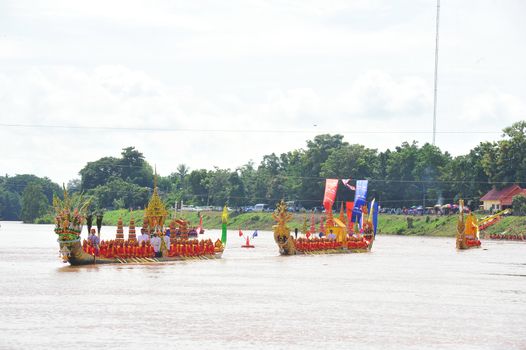 PHICHIT, THAILAND – 7  SEPTEMBER 2019 : Phichit boat racing is a traditional event of long standing. during September each year on the Nan River in front of Wat Tha Luang.