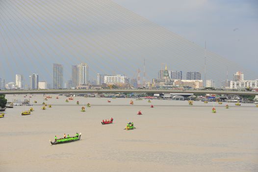 BANGKOK, THAILAND – 10  SEPTEMBER 2019 : The training of the Royal Barges Procession, the last royal ceremony of the Royal Coronation Ceremony Of King Rama X.