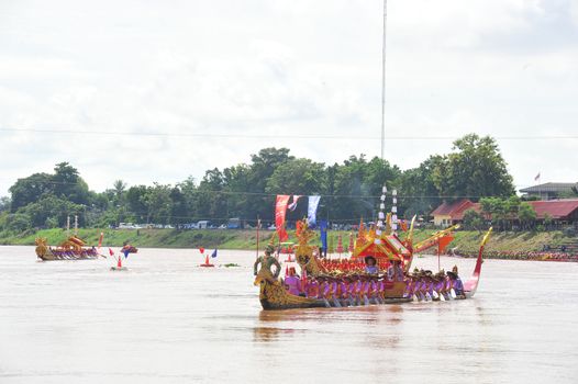 PHICHIT, THAILAND – 7  SEPTEMBER 2019 : Phichit boat racing is a traditional event of long standing. during September each year on the Nan River in front of Wat Tha Luang.