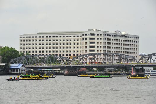 BANGKOK, THAILAND – 10  SEPTEMBER 2019 : The training of the Royal Barges Procession, the last royal ceremony of the Royal Coronation Ceremony Of King Rama X.