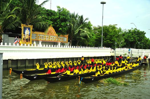 BANGKOK, THAILAND – 10  SEPTEMBER 2019 : The training of the Royal Barges Procession, the last royal ceremony of the Royal Coronation Ceremony Of King Rama X.