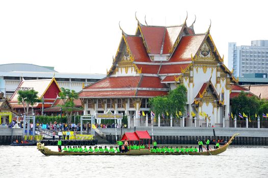 BANGKOK, THAILAND – 10  SEPTEMBER 2019 : The training of the Royal Barges Procession, the last royal ceremony of the Royal Coronation Ceremony Of King Rama X.