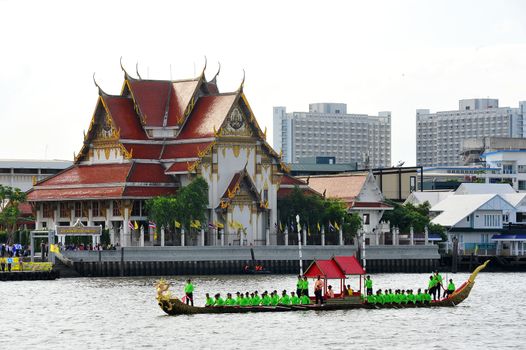 BANGKOK, THAILAND – 10  SEPTEMBER 2019 : The training of the Royal Barges Procession, the last royal ceremony of the Royal Coronation Ceremony Of King Rama X.