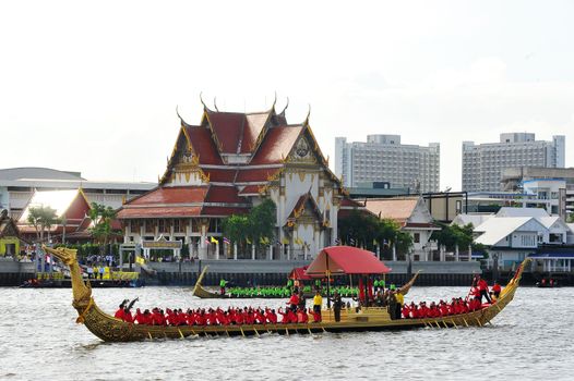 BANGKOK, THAILAND – 10  SEPTEMBER 2019 : The training of the Royal Barges Procession, the last royal ceremony of the Royal Coronation Ceremony Of King Rama X.