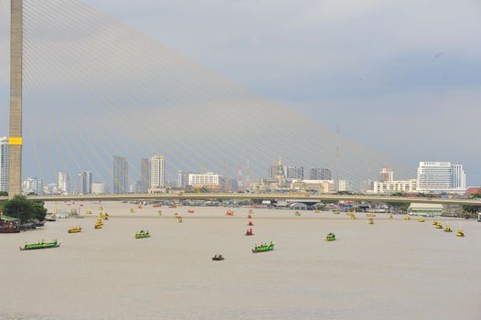 BANGKOK, THAILAND – 10  SEPTEMBER 2019 : The training of the Royal Barges Procession, the last royal ceremony of the Royal Coronation Ceremony Of King Rama X.