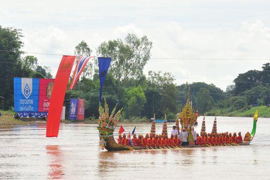 PHICHIT, THAILAND – 7  SEPTEMBER 2019 : Phichit boat racing is a traditional event of long standing. during September each year on the Nan River in front of Wat Tha Luang.