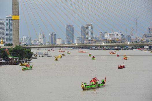 BANGKOK, THAILAND – 10  SEPTEMBER 2019 : The training of the Royal Barges Procession, the last royal ceremony of the Royal Coronation Ceremony Of King Rama X.