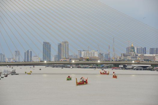 BANGKOK, THAILAND – 10  SEPTEMBER 2019 : The training of the Royal Barges Procession, the last royal ceremony of the Royal Coronation Ceremony Of King Rama X.