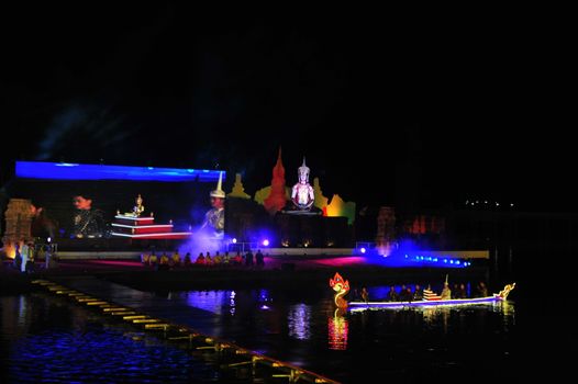 PHETCHABUN, THAILAND – 28  SEPTEMBER 2019 : Buddha Thamaracha  light and sound (Pechabura Buddhist Park)  as part of the Um Phra Dam Nam Ceremony Festival