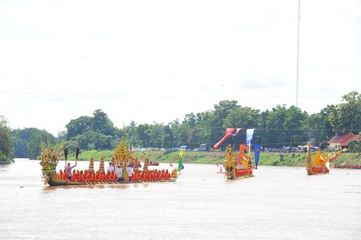 PHICHIT, THAILAND – 7  SEPTEMBER 2019 : Phichit boat racing is a traditional event of long standing. during September each year on the Nan River in front of Wat Tha Luang.