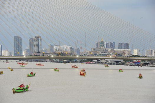 BANGKOK, THAILAND – 10  SEPTEMBER 2019 : The training of the Royal Barges Procession, the last royal ceremony of the Royal Coronation Ceremony Of King Rama X.