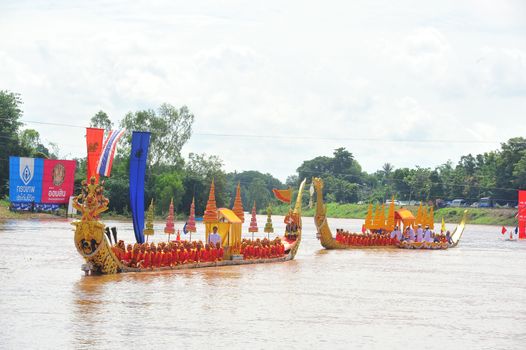 PHICHIT, THAILAND – 7  SEPTEMBER 2019 : Phichit boat racing is a traditional event of long standing. during September each year on the Nan River in front of Wat Tha Luang.