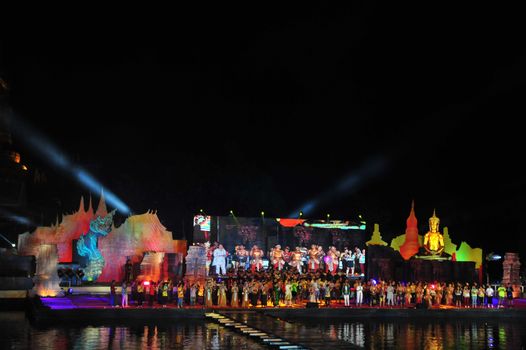 PHETCHABUN, THAILAND – 28  SEPTEMBER 2019 : Buddha Thamaracha  light and sound (Pechabura Buddhist Park)  as part of the Um Phra Dam Nam Ceremony Festival