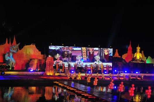 PHETCHABUN, THAILAND – 28  SEPTEMBER 2019 : Buddha Thamaracha  light and sound (Pechabura Buddhist Park)  as part of the Um Phra Dam Nam Ceremony Festival