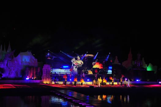 PHETCHABUN, THAILAND – 28  SEPTEMBER 2019 : Buddha Thamaracha  light and sound (Pechabura Buddhist Park)  as part of the Um Phra Dam Nam Ceremony Festival