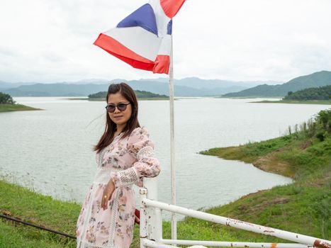 Portrait of a woman  On the background as a tourist attraction In Thailand.