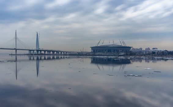 April 17, 2018. St. Petersburg, Russia. Stadium St. Petersburg arena (Gazprom arena), which will host the matches of the European football Championship in 2020 and the final of the Champions League in 2021