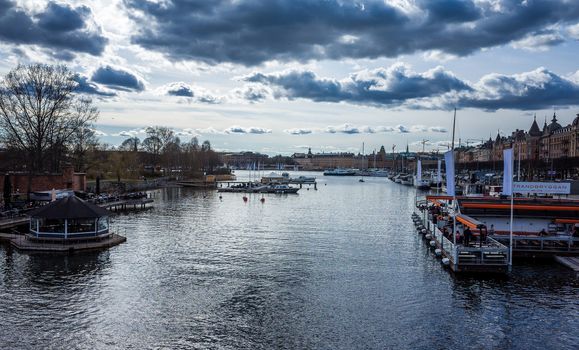 April 22, 2018, Stockholm, Sweden. Marina for yachts and catamarans in the center of Stockholm.