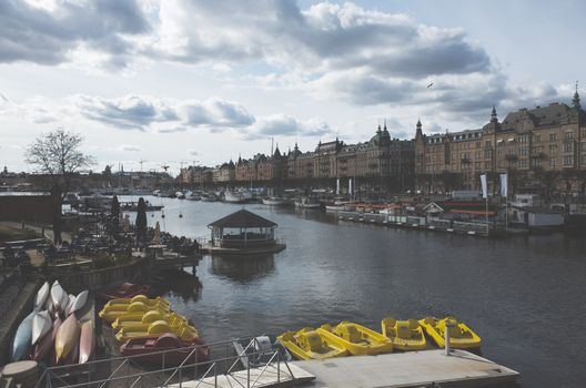 April 22, 2018, Stockholm, Sweden. Marina for yachts and catamarans in the center of Stockholm.