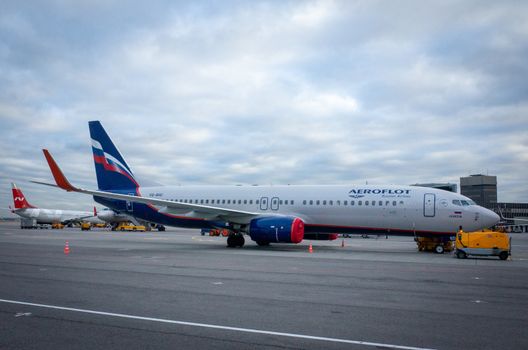 October 29, 2019, Moscow, Russia. Plane 
Boeing 737-800 Aeroflot - Russian Airlines at Sheremetyevo airport in Moscow.