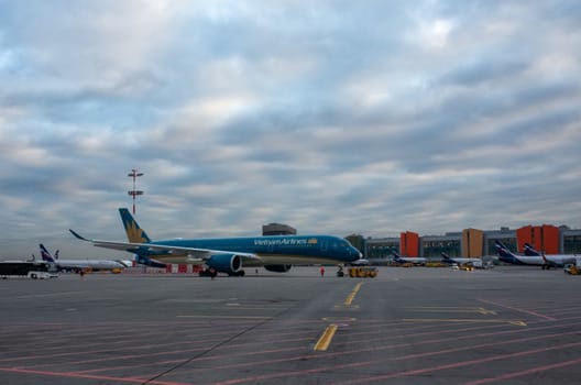 October 29, 2019, Moscow, Russia. Plane 
Airbus A350-900 Vietnam Airlines at Sheremetyevo airport in Moscow.