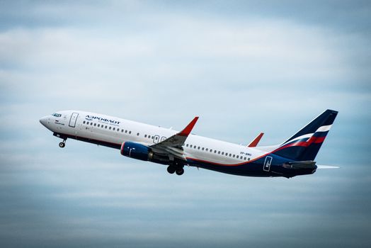 October 29, 2019, Moscow, Russia. Plane 
Boeing 737-800 Aeroflot - Russian Airlines at Sheremetyevo airport in Moscow.