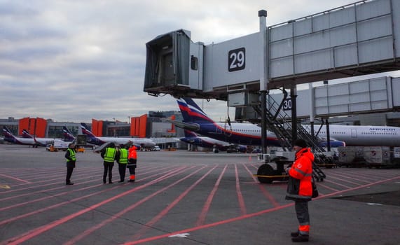 October 29 Moscow, Russia Passenger boarding bridge at Sheremetyevo International Airport.