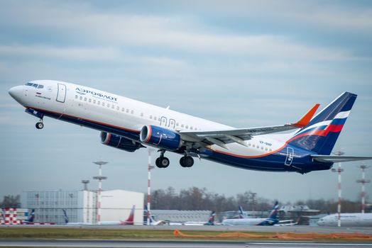 October 29, 2019, Moscow, Russia. Plane 
Boeing 737-800 Aeroflot - Russian Airlines at Sheremetyevo airport in Moscow.