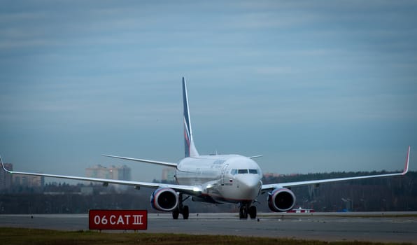 October 29, 2019, Moscow, Russia. Plane 
Boeing 737-800 Aeroflot - Russian Airlines at Sheremetyevo airport in Moscow.