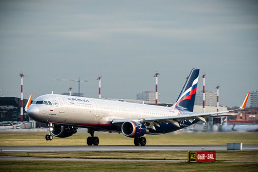 October 29, 2019, Moscow, Russia. Plane 
Airbus A330-300 Aeroflot - Russian Airlines at Sheremetyevo airport in Moscow.