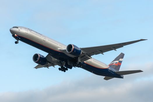 October 29, 2019, Moscow, Russia. Plane 
Boeing 777-300 Aeroflot - Russian Airlines at Sheremetyevo airport in Moscow.