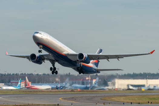 October 29, 2019, Moscow, Russia. Plane 
Airbus A330-300 Aeroflot - Russian Airlines at Sheremetyevo airport in Moscow.