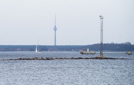 View of the Bay, sailing boat and Tallinn TV tower