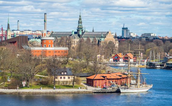 April 22, 2018. Stockholm, Sweden. Panorama of the historic center of Stockholm in clear weather.