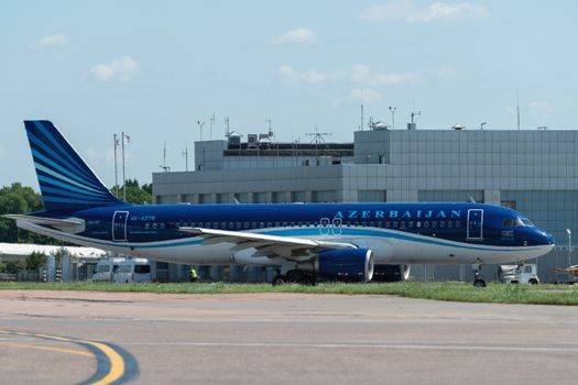 July 2, 2019, Moscow, Russia. Airplane Airbus A320-200 AZAL Azerbaijan Airlines at Vnukovo airport in Moscow.
