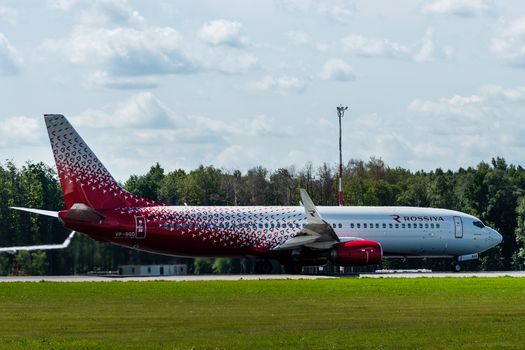 July 2, 2019, Moscow, Russia. Airplane Boeing 737-800 Rossiya - Russian Airlines at Vnukovo airport in Moscow.