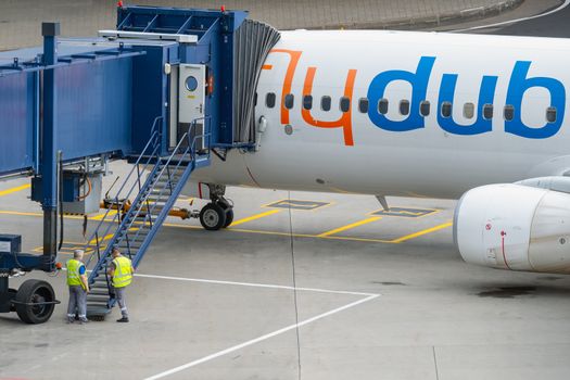 July 2, 2019, Moscow, Russia. Airplane Boeing 737-800 flydubai airline at Vnukovo airport in Moscow.