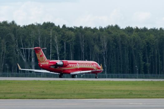 July 2, 2019, Moscow, Russia. Airplane Bombardier CRJ-100 Rusline airline at Vnukovo airport in Moscow.