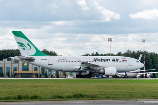 July 2, 2019, Moscow, Russia. Airplane Airbus A310-300 Mahan Airlines at Vnukovo airport in Moscow.