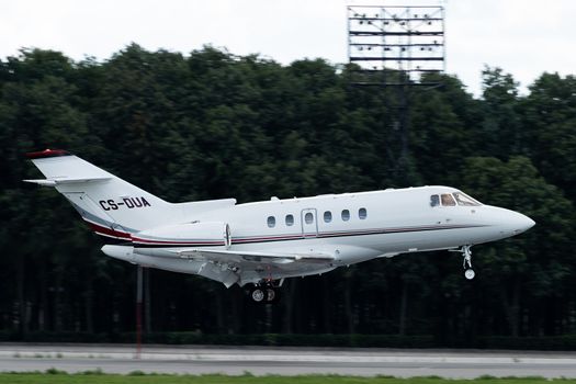July 2, 2019, Moscow, Russia. Airplane Raytheon Hawker 750 NetJets Europe Airline at Vnukovo airport in Moscow.