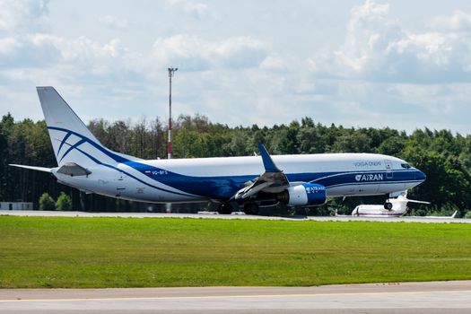 July 2, 2019, Moscow, Russia. Airplane Boeing 737-800F ATRAN - Aviatrans Cargo Airlines at Vnukovo airport in Moscow.