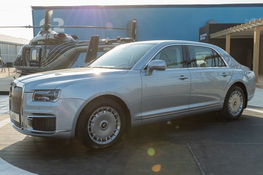 August 30, 2019. Zhukovsky, Russia. Russian executive car Aurus Senat at the International Aviation and Space Salon MAKS 2019.