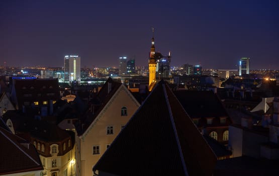 21 April 2018 Tallinn, Estonia. View of the Old town from the observation deck at night