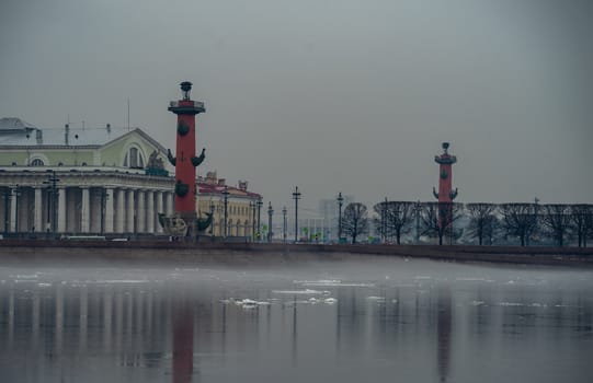 April 17, 2018. St. Petersburg, Russia. Fog over the Neva river in St. Petersburg.