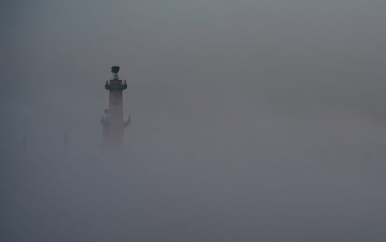 April 17, 2018. St. Petersburg, Russia.  Fog over the Neva river in St. Petersburg.