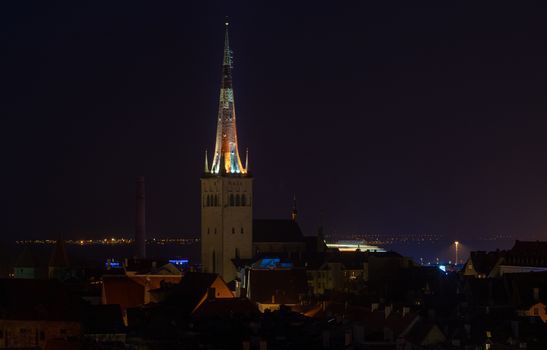 21 April 2018 Tallinn, Estonia. View of the Old town from the observation deck at night