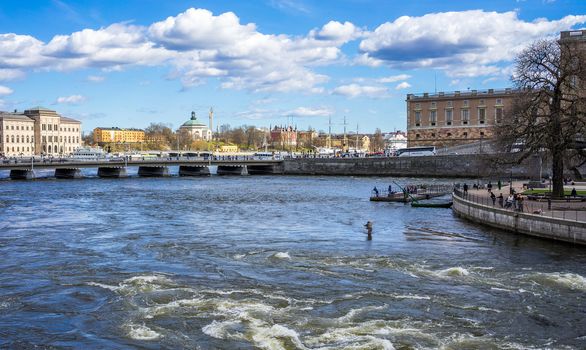 April 22, 2018. Stockholm, Sweden. Panorama of the historic center of Stockholm in clear weather.