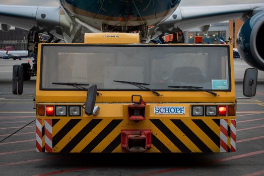 October 29, Moscow, Russia, Airfield tractor SCHOPF at Sheremetyevo Airport.