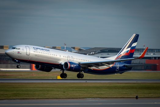 October 29, 2019, Moscow, Russia. Plane 
Boeing 737-800 Aeroflot - Russian Airlines at Sheremetyevo airport in Moscow.