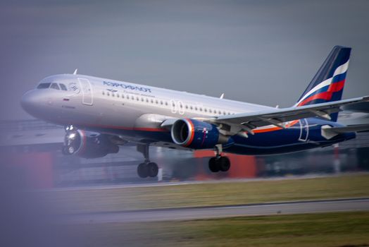 October 29, 2019, Moscow, Russia. Plane 
Airbus A320-200 Aeroflot - Russian Airlines at Sheremetyevo airport in Moscow.